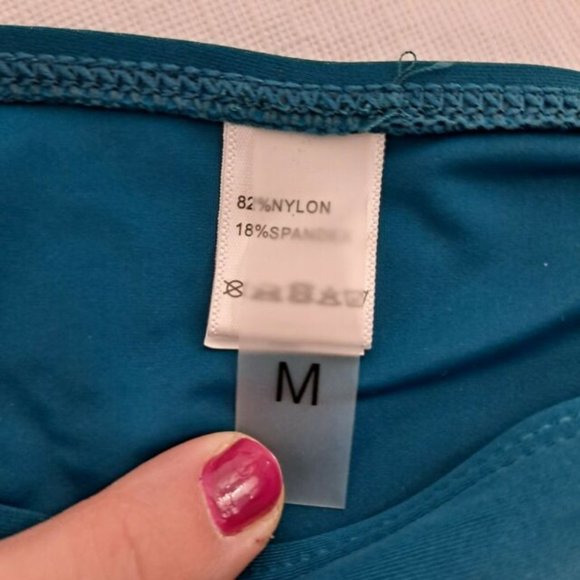 Tankini Bikini One Shoulder Asymmetrical Swimsuit Bathing Suit Swim Teal M - Picture 7 of 12